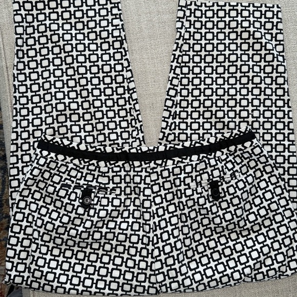 Talbots Crop Pants SZ 12 Petite Black & White Geometric Pattern ribbon Trim - Picture 8 of 15